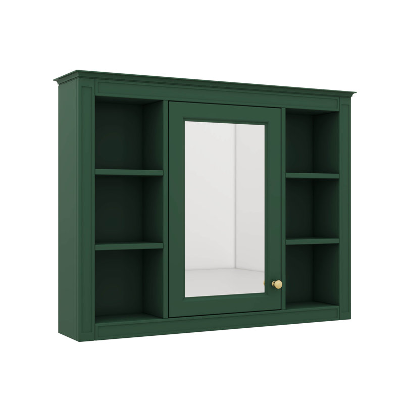 Armoire à pharmacie murale 35 po x 27,5 po avec miroir et 6 tablettes ouvertes, Vert