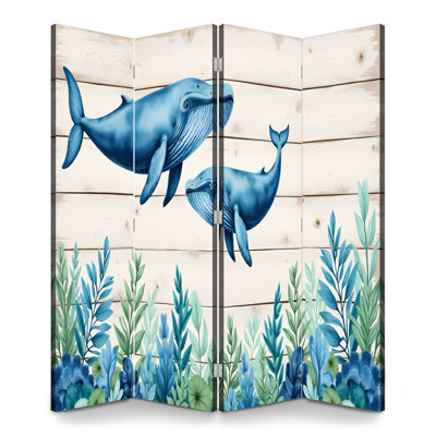 Paravent 4 panneaux à cloison pliable Royal Blue Whale Ocean