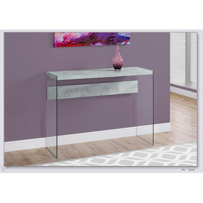 Table d'appoint étroite en stratifié gris avec plateau en verre trempé pour l'entrée, le salon et la chambre à coucher