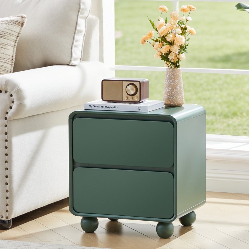 End Table With 2 Drawers, Green