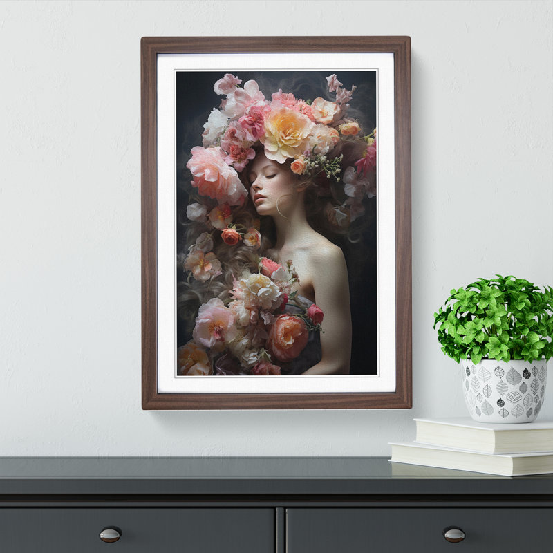 Floral Art Romanticism Art - Framed Print, 34cm H x 25cm W, Walnut Framed