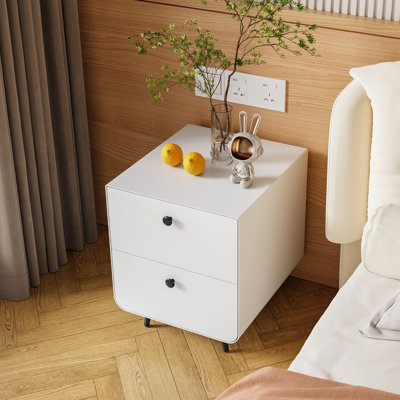 Armoire de rangement Night Night en acier, 2 tiroirs, blanc, pour une chambre à coucher moderne et un salon avec tiroirs coulissants silencieux, pieds réglables