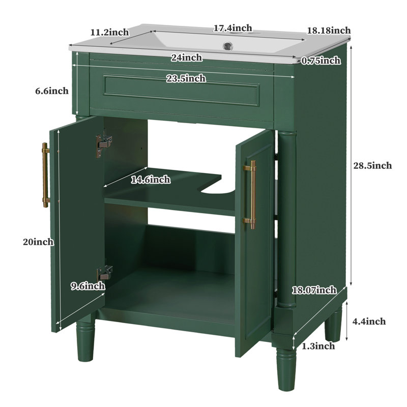 Bathroom Vanity with Integrated Ceramic Sink, Green