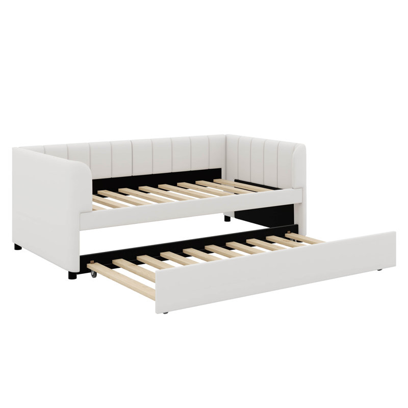 Twin Size Upholstered Daybed With Trundle, Beige
