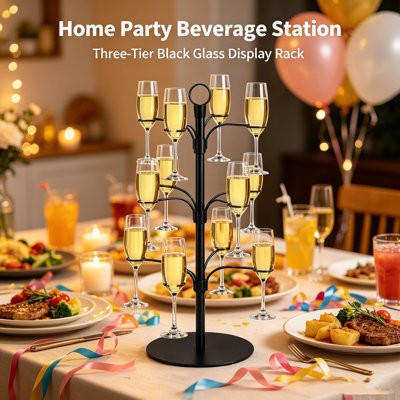 Three-Tier Tree-Style Stemware Display Rack（Black）