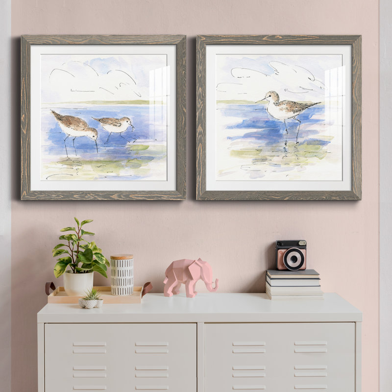 S Croquis d'oiseaux de rivage I - ensemble de 2 peintures, H 71 po x l 71 po x P 1,5 po, Cadre en papier gris