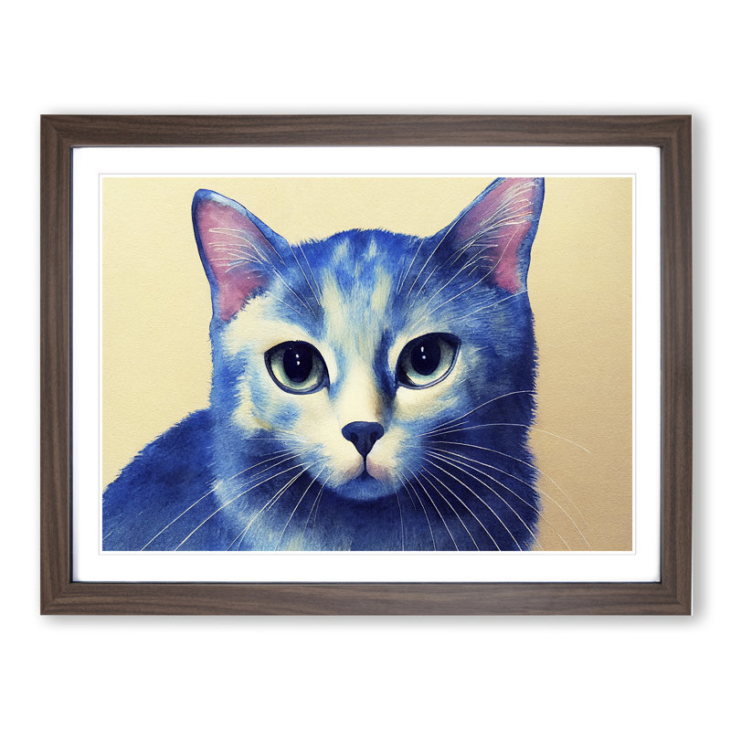 Watercolour Cat Vol.2 - Single Picture Frame Print, 34cm H x 46cm W x 2cm D, Walnut