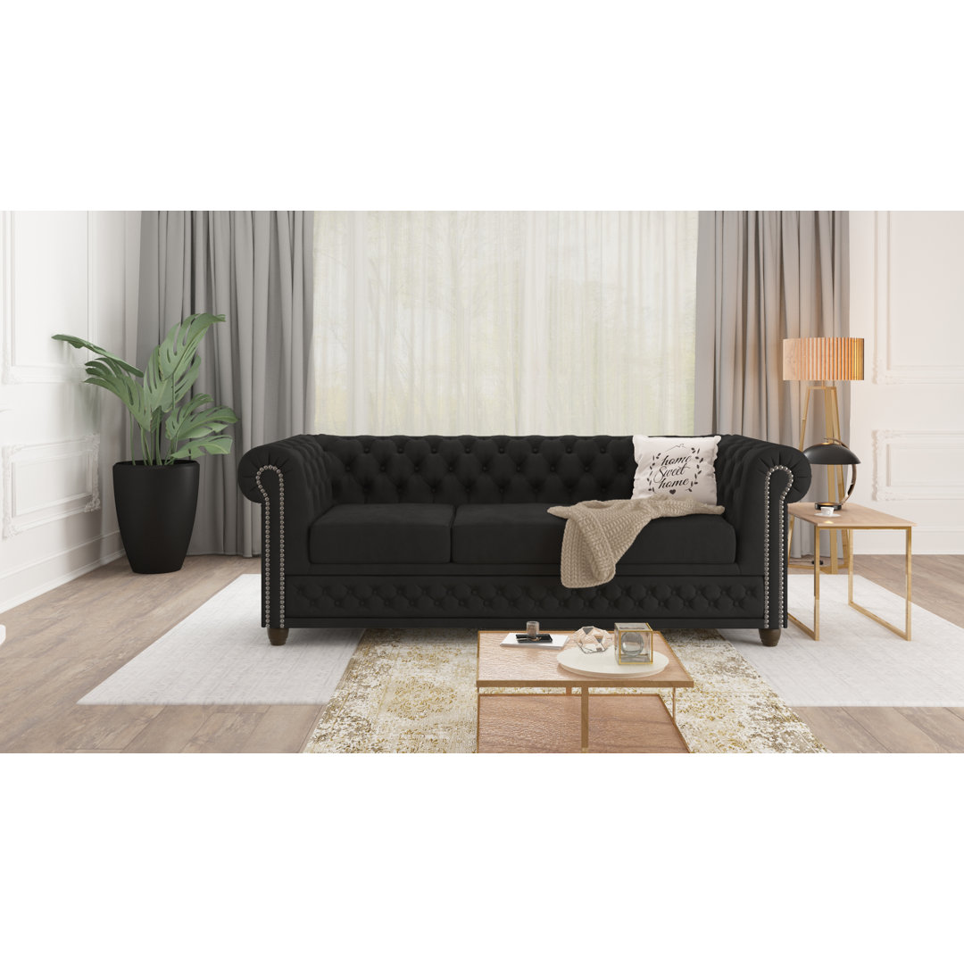 Chesterfield Anzla Sofa 3-Sitzer aus Samt-Stoff mit Holzfüßen