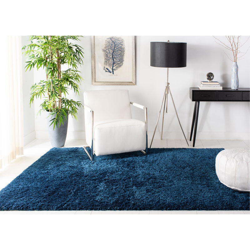 Tapis ivoire à poils longs Sador, Rectangle 8 pi x 10 pi, Blue