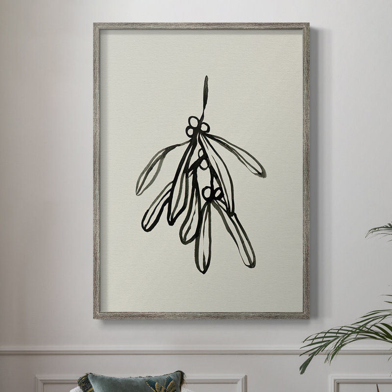 Mistletoe Sketch II Framed Print - Solid Wood, 11" H x 9" W