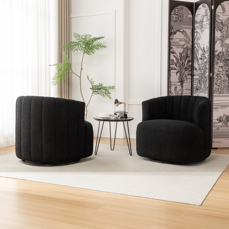 Fauteuil demi-tonneau pivotant Musaab, Ours en peluche noir