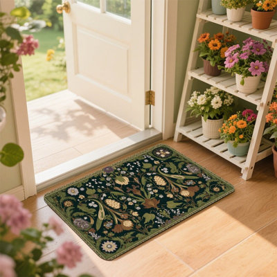 Paillasson floral vert pour l'extérieur et l'intérieur, 36 po x 24 po