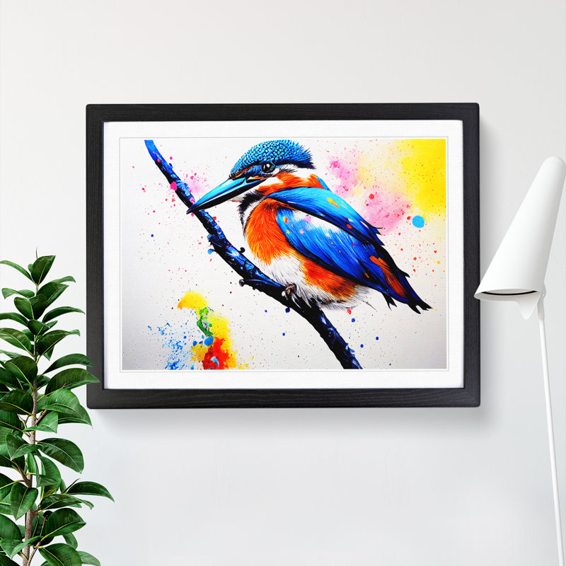 Kingfisher Bird Splash Vol.3 Abstract - Single Picture Frame Print, Black Framed, 34cm H x 46cm W x 2cm D