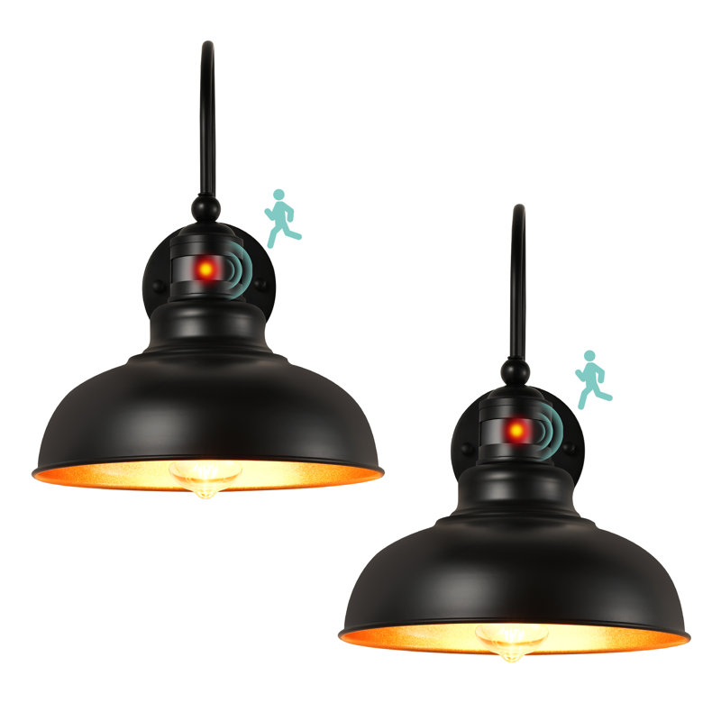 2-pack Motion Sensor Farmhouse Outdoor Barn Light, Dusk-to-dawn Sensor Wall Light, Black/Gold