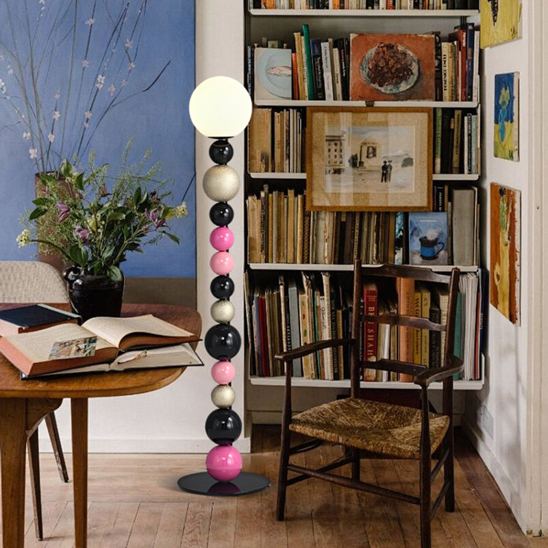 Noir / verre rose + lampes de plancher de forme libre en acier au carbone
