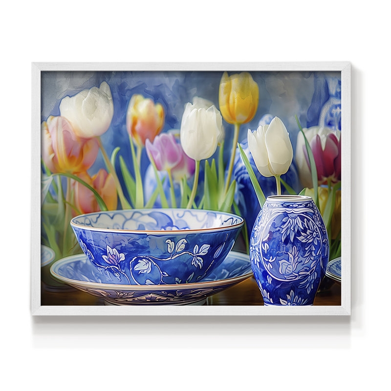 Série florale-C III - reproduction encadrée - réarmable, H 22 po x l 28 po, Blanc