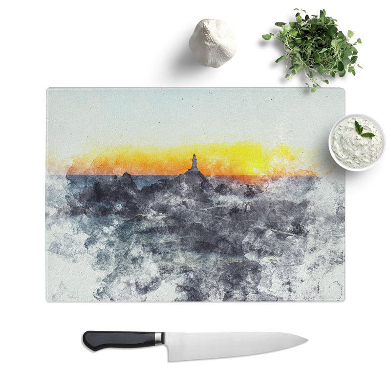 Tempered Glass Lighthouse in Jersey Chopping Board, 20 cm x 28.5 cm