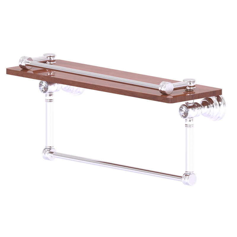 Freyja Ironwood Bracket Shelf with Towel Bar, 5.54" H x 16" W x 7.4" D, Satin Chrome
