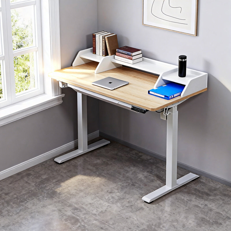 Bureau debout à hauteur réglable électrique Larreon, Naturel / blanc, H 47,2 po x l 47,2 po x P 23,6 po