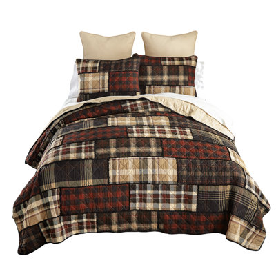 Donna Sharp LJ Plaid 3PC Ragged Pieced Cotton King Quilt Set