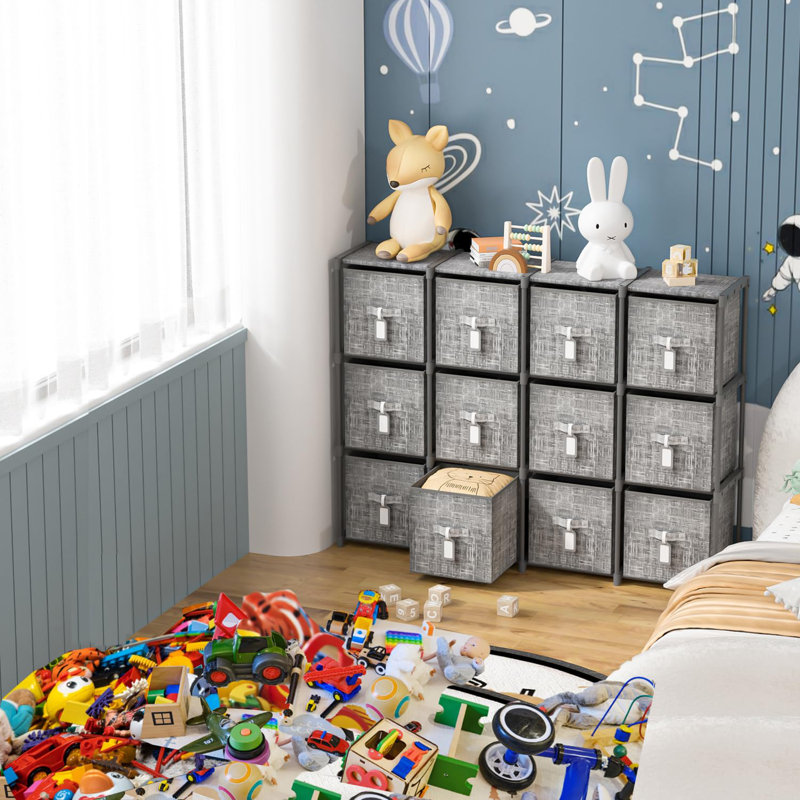Cube Storage Organizer Shelf with 6 Printed Bins + Labels