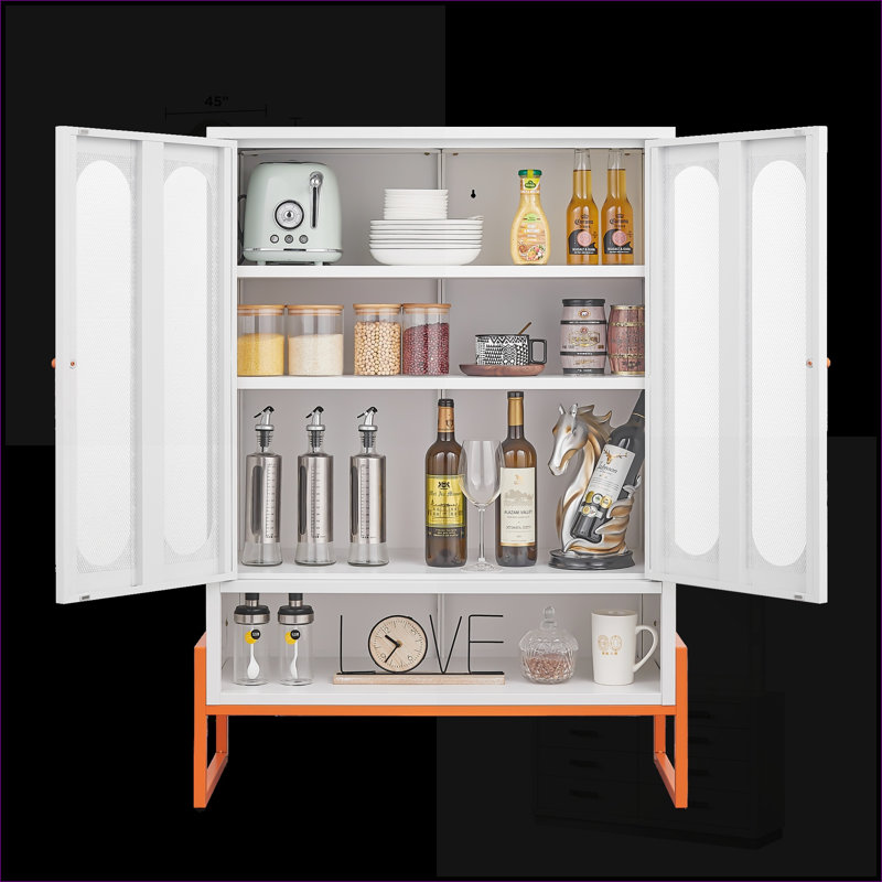 Armoires | Armoire de rangement à chaussures à double porte, tablettes réglables, fond surélevé compatible avec les aspirateurs robot, anti-basculement moderne minimaliste | Blanc cassé | Métal