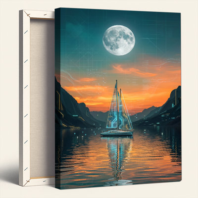 Art mural en toile Gallery Wrap pour le salon, la chambre à coucher, le bureau ou le vestibule - décoration murale décorative avec voile au clair de lune