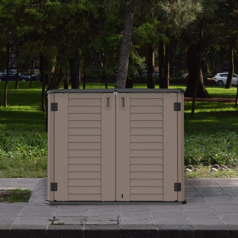 Outdoor 4 ft. 2 in. W x 2 ft. 5 in. D Weather-Resistant Plastic  Horizontal Storage Shed, Coffee