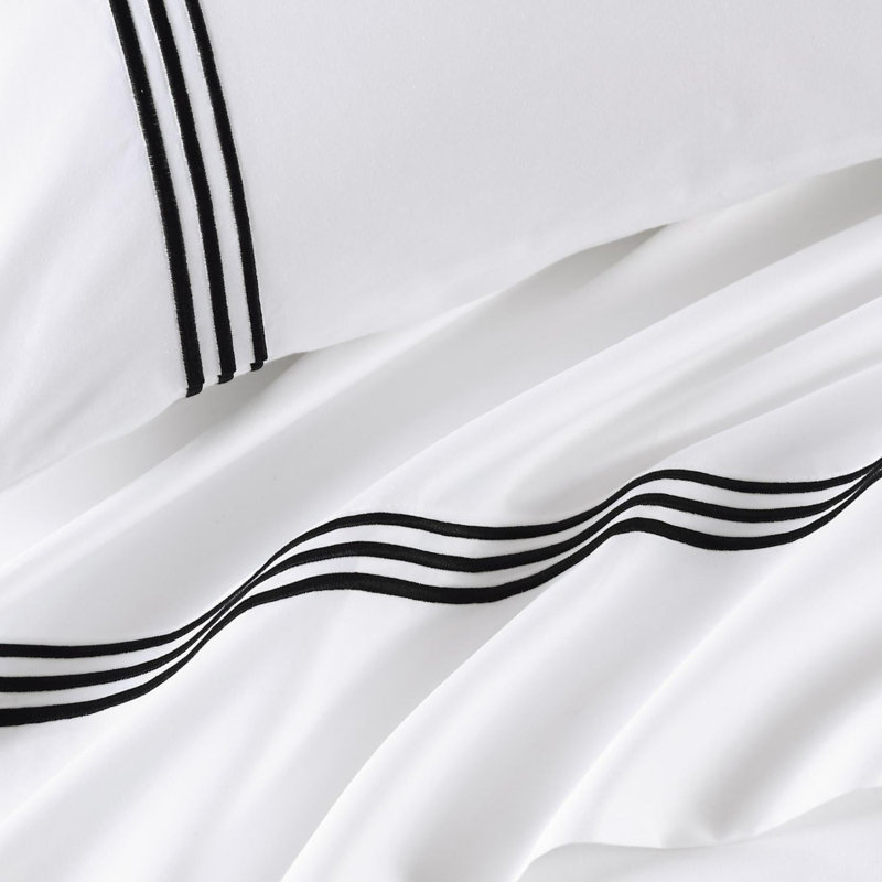 Triple Luxe Sateen Sheet Set , White/Black, Queen Sheet Set