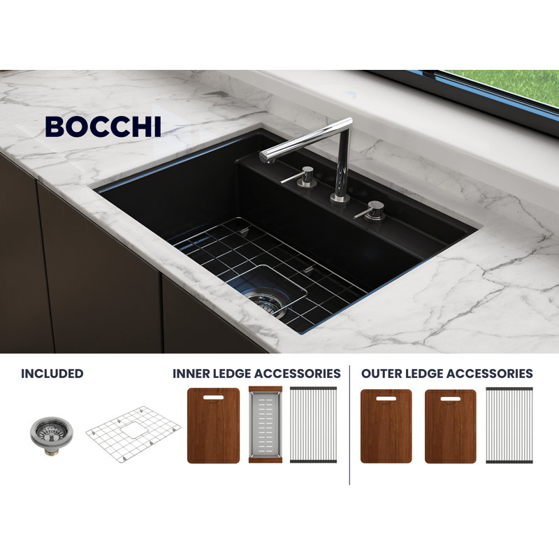 Baveno 27 in. L Dual Mount Single Basin Kitchen Sink, 3 hole, Matte Black