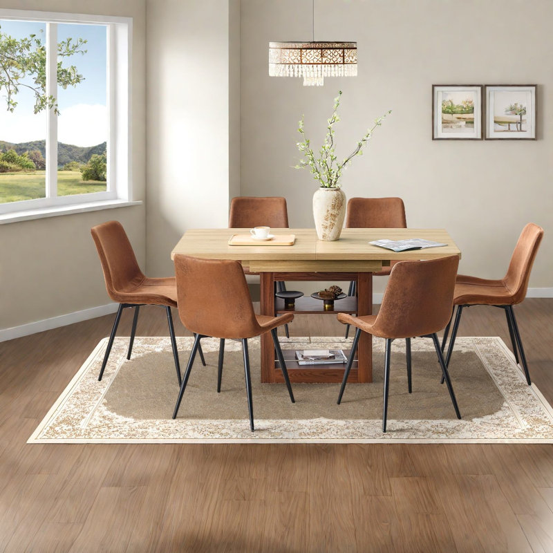 Ensembles de table de salle à manger extensible en noyer avec rangement, chaises modernes en tissu, pour la maison et le bureau