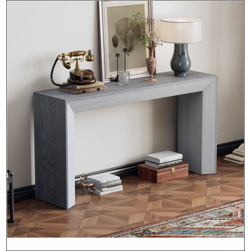 Console Mirod, conception de cheminée, simple et fonctionnelle avec plateau en placage de bois de haute qualité, polyvalente pour le couloir, le salon ou l'entrée