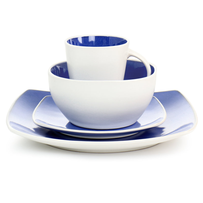 Gibson Elite Soho Lounge 16 Piece Stoneware Dinnerware Set In Red, Cobalt