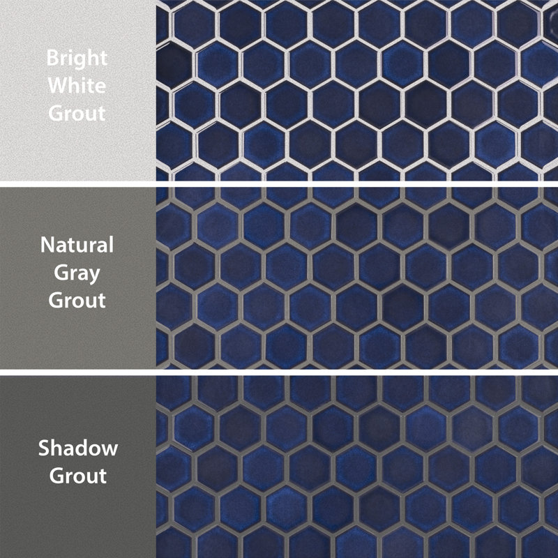 Tribeca 2" Hex Glossy Cobalt 11-1/8" x 12-5/8" Porcelain Mosaic Floor and Wall Tile
