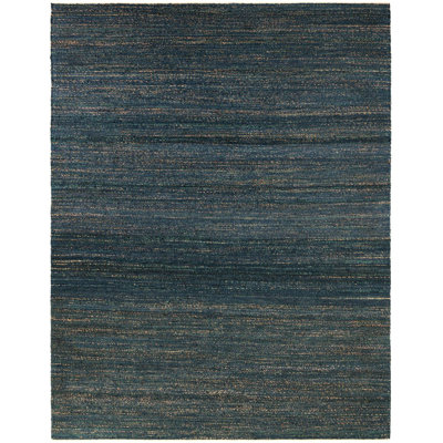 Tapis uni / rayé bleu océan Durah