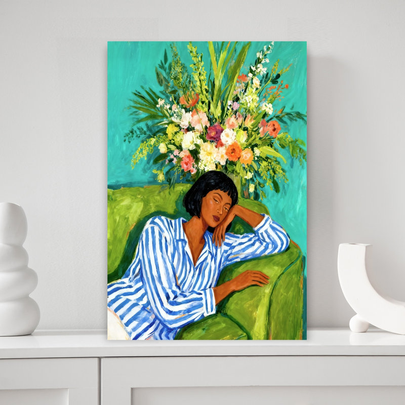 «Sleeping Woman Blooms», art mural contemporain, H 18 po x l 12 po