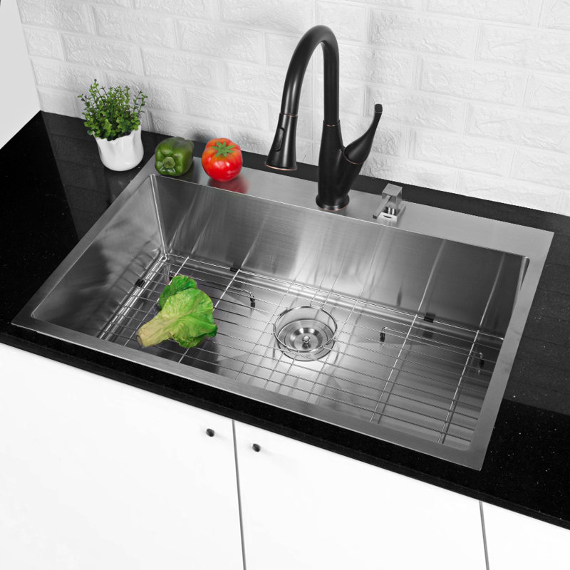 Évier de cuisine encastré à simple cuve en acier inoxydable, H 10 po x l 22 po x P 33 po