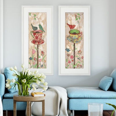 « jardin party », ensemble de 2 reproductions de peintures à l’acrylique encadrées