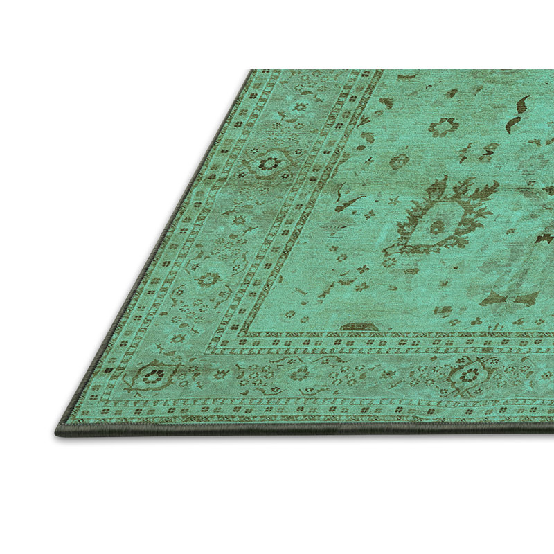 Tapis oriental en laine / polyester tissé à la machine en turquoise, Rectangle 4 pi x 6 pi