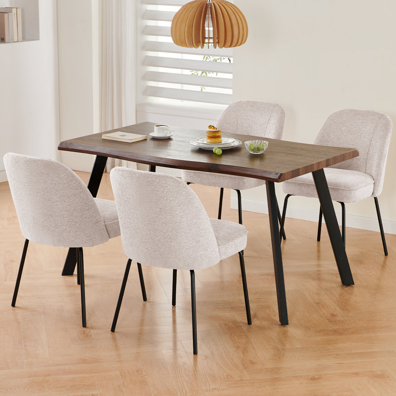 Soft Padded Upholstered Dining Chair with 12cm Thick Seat Cushion, Beige
