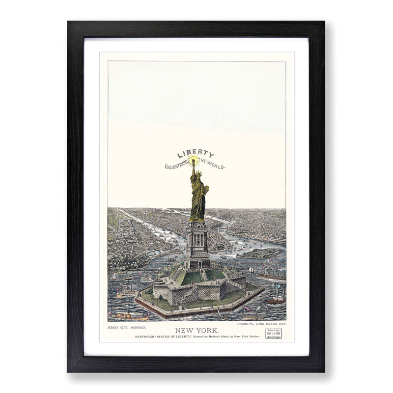Statue of Liberty in New York - Picture Frame Painting Print, 65cm H x 48cm W x 2cm D, Black Framed