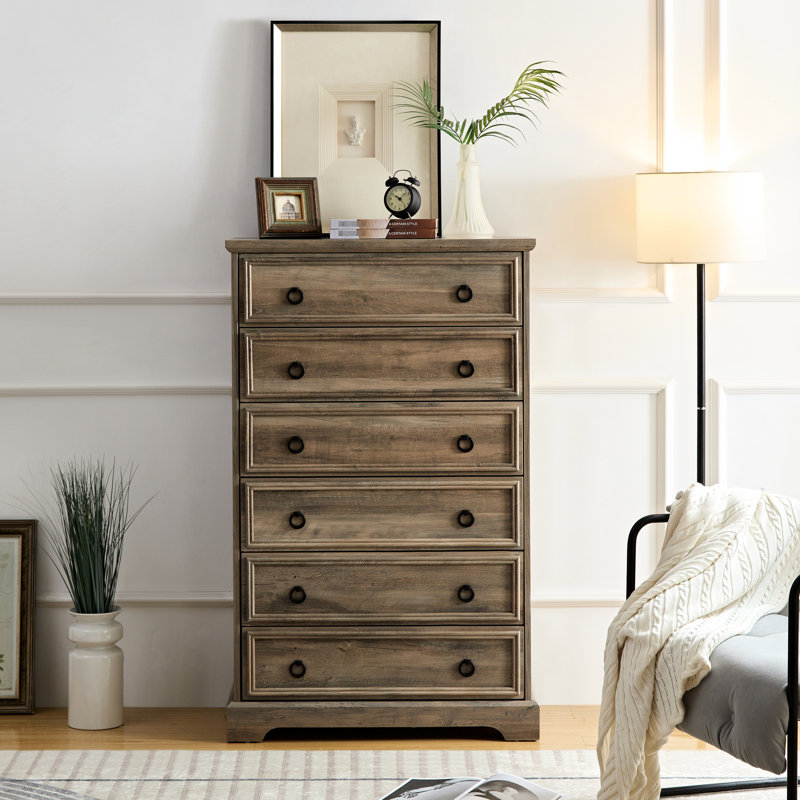 Commode de chambre à coucher moderne - commode 6 tiroirs, poignées faciles à tirer, espace de rangement spacieux, pratique, gris délavé