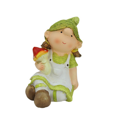 Gnome de jeune fille de 6,25 po tenant un champignon