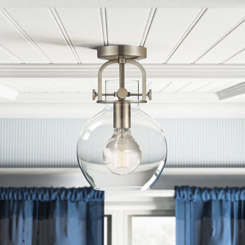 Borgen Glass Semi Flush Mount, Brushed Satin Nickel, LED