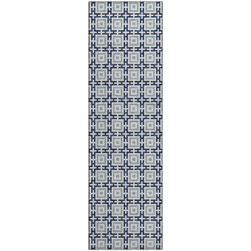 Premium Machine Washable Paullette AMF139 Navy Rug, Runner 2'3" x 7'6"