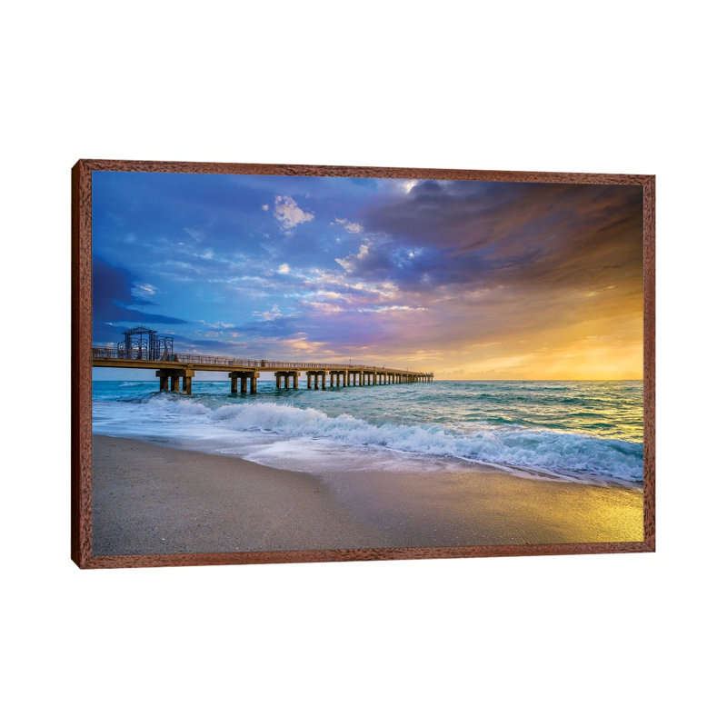 Powerful Sunrise With Pier, Miami South Florida 1 Piece Wall Art on Canvas, 101.6 cm H x 66.04 cm W