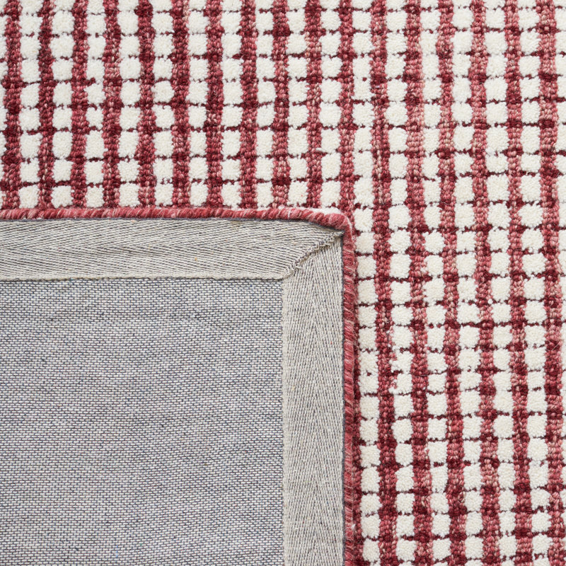 Handmade Abstract Red/Ivory Wool Rug - 4' x 6' Tufted Design
