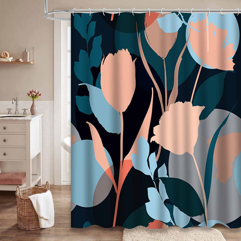 Rideau de douche coloré abstrait bleu sarcelle avec 12 crochets, L 72 po x l 78 po
