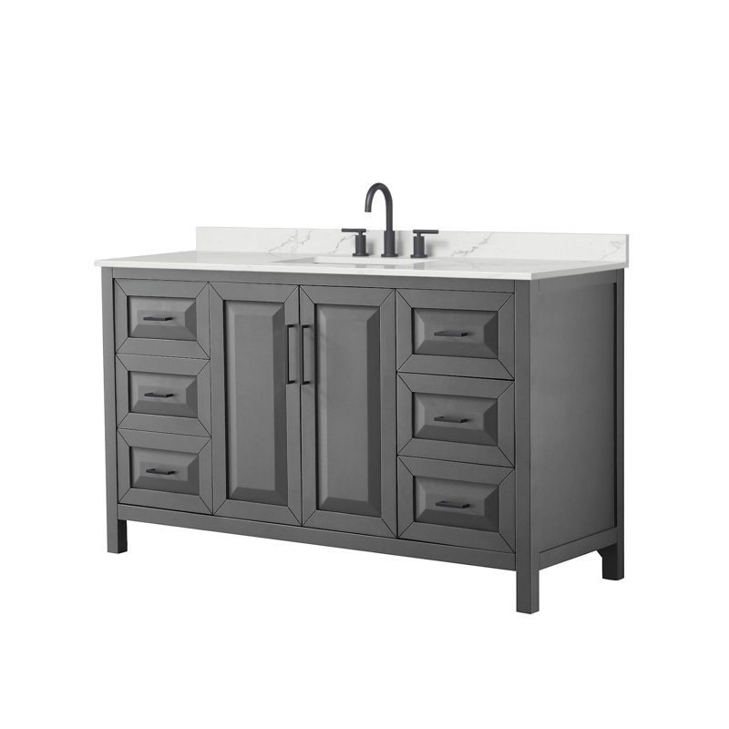 Daria 60'' W Vanity, Matte Black, Gray, White Quartz