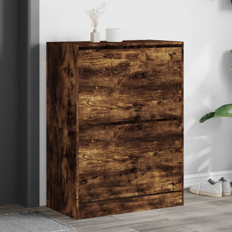 12 Pair Shoe Storage Cabinet, Smoked Oak